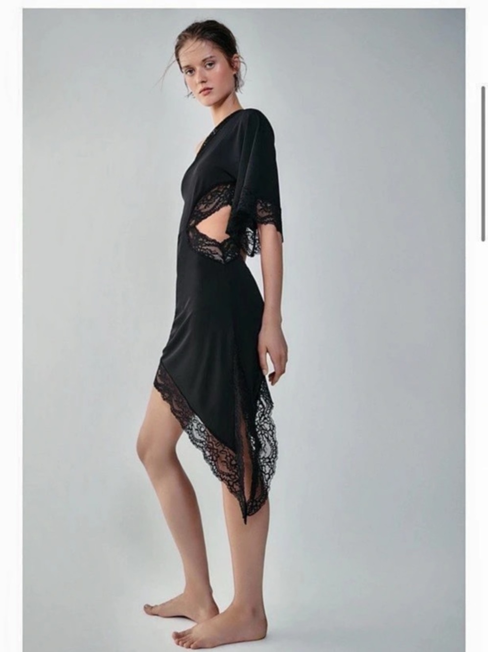 Zara Asymmetric Lace Dress Lace Trim Asymmetrical Dress in Black Like New - Picture 3 of 4